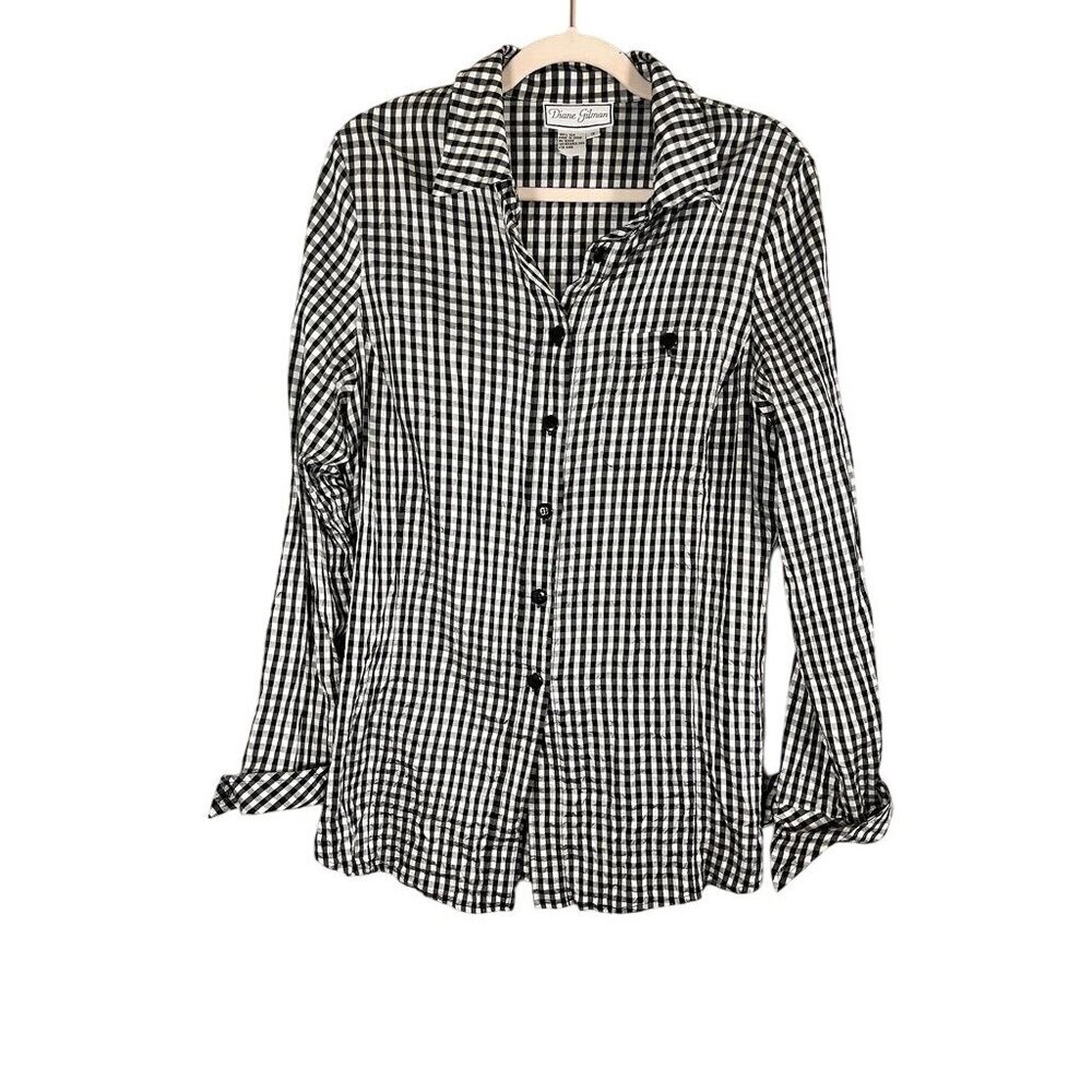 Retro Silk Plaid Shirt 1X Black Checks Festive Classic Chic Holiday Preppy 80s